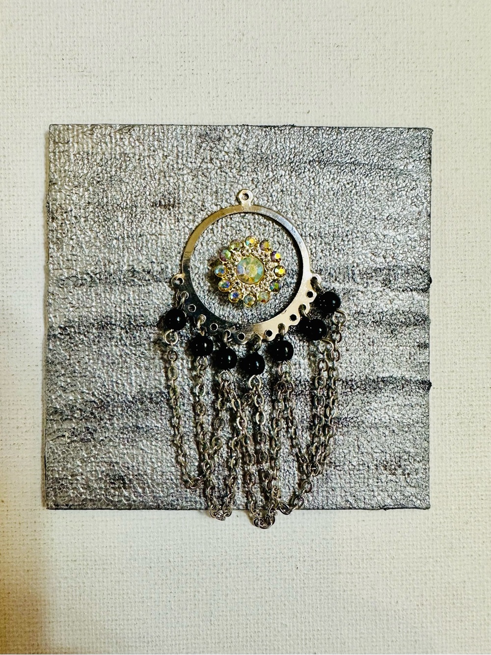 Handmade Silver Chain Rhinestone 3x3 Mixed Media Magnet